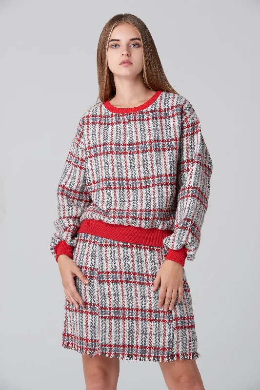 White Tartan Sweater and Skirt Set