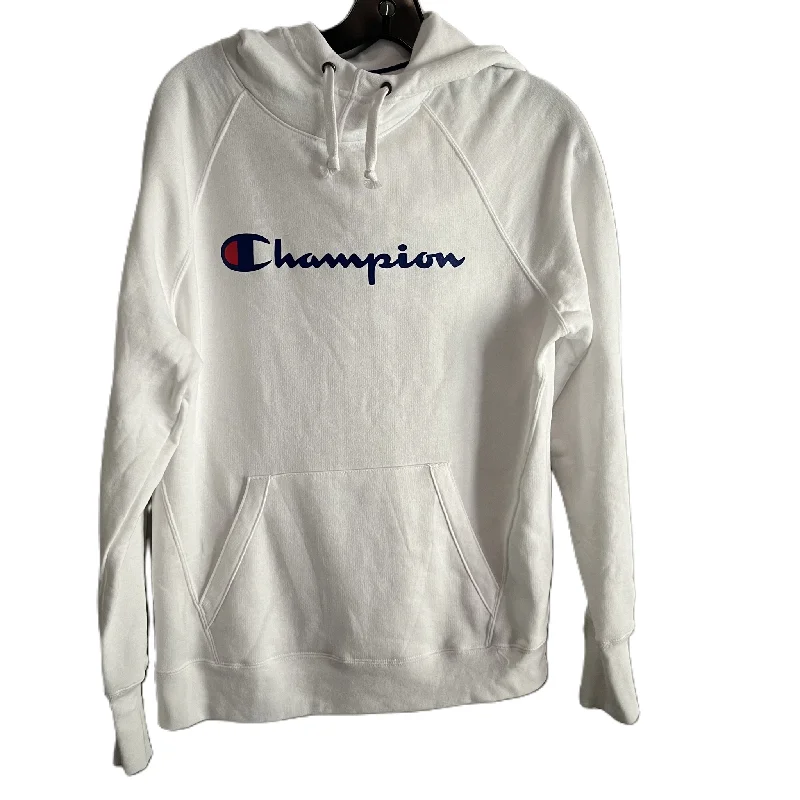 Sweatshirt Hoodie By Champion In White, Size: M