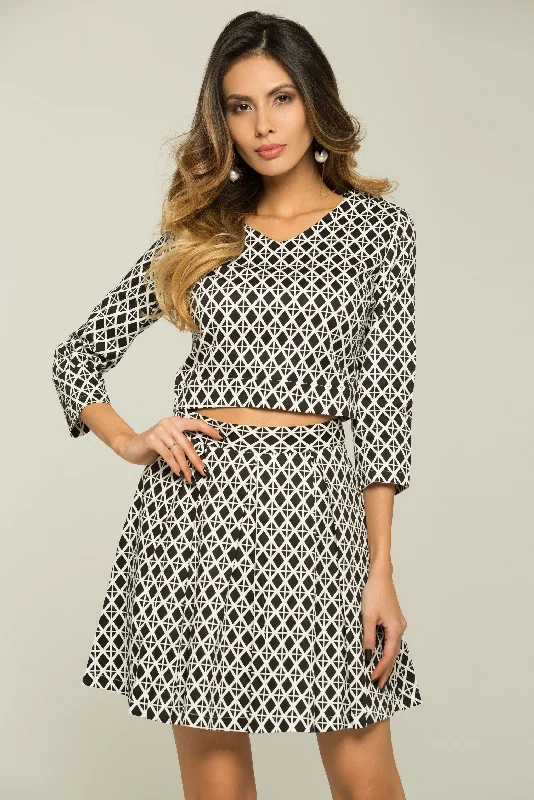 Black and White Diamond Print Dress Set