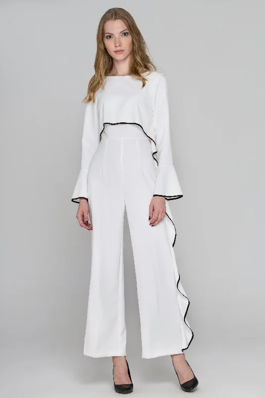 White Flare Sleeve Cascade Ruffle Jumpsuit