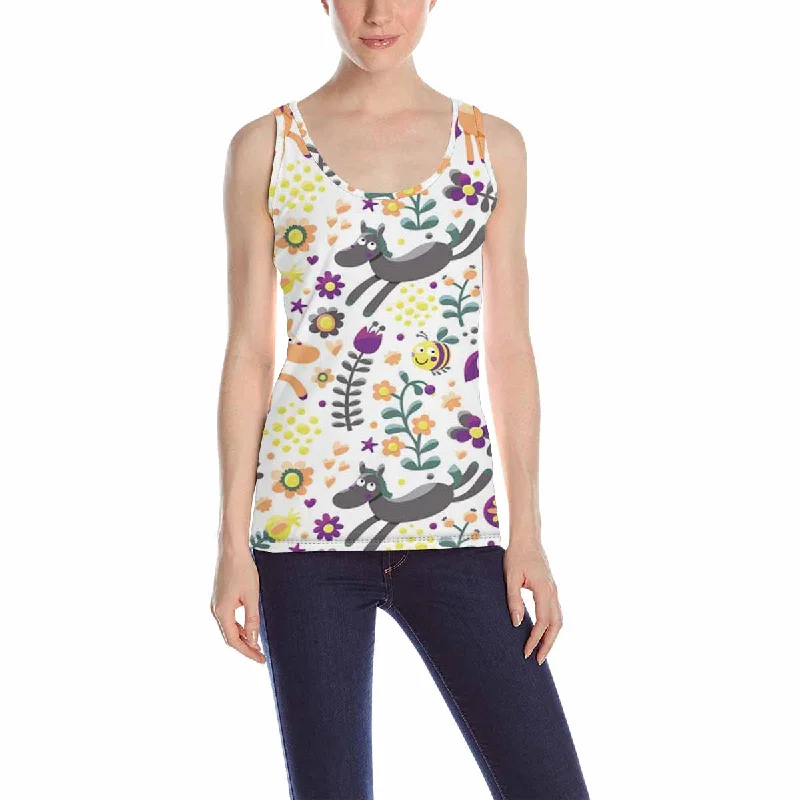 Womens Tank Tops print with pattern with horses flowers bee