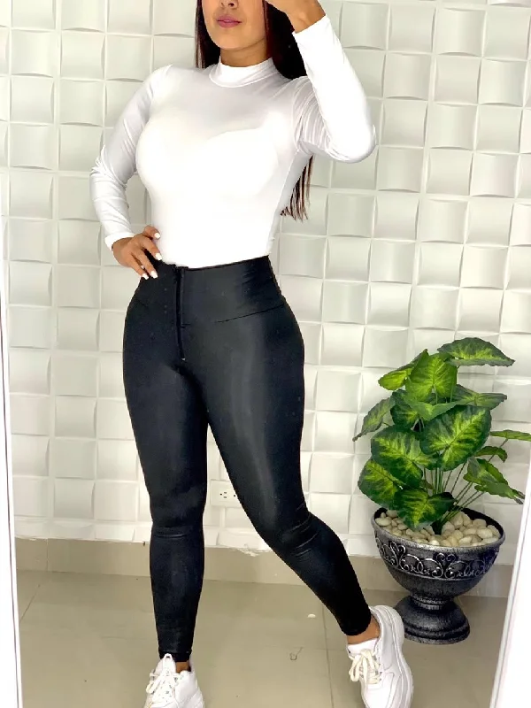 Leggins moldeador Colombiano negro imitación piel y efecto cuero