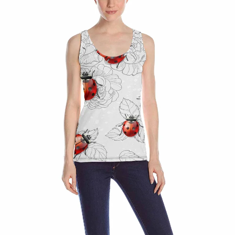 Womens Tank Tops print with cute flowers and ladybugs