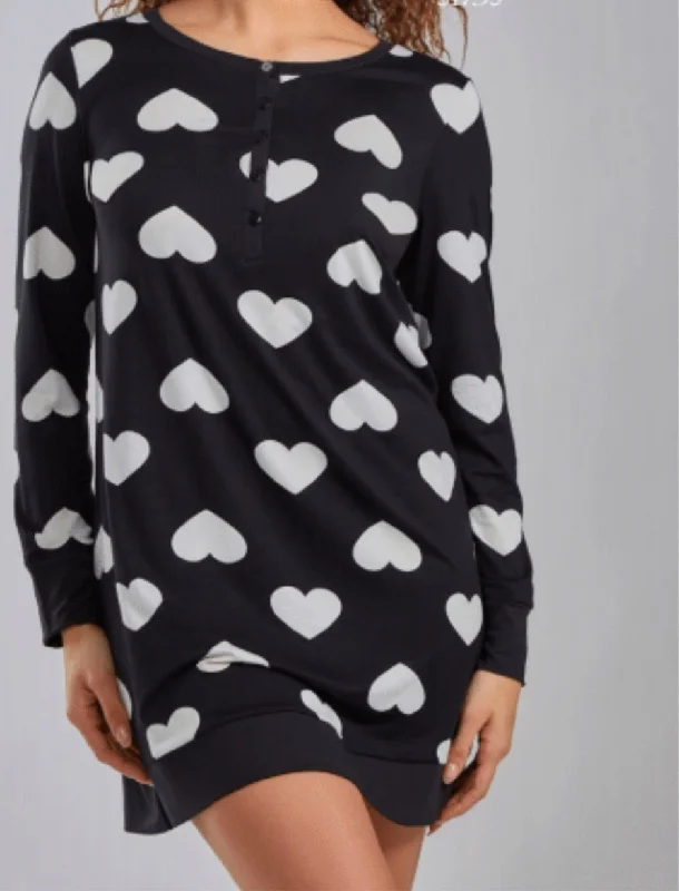 Heart print long sleeve sleep shirt