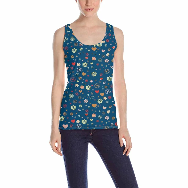 Womens Tank Tops print with flowers and hearts