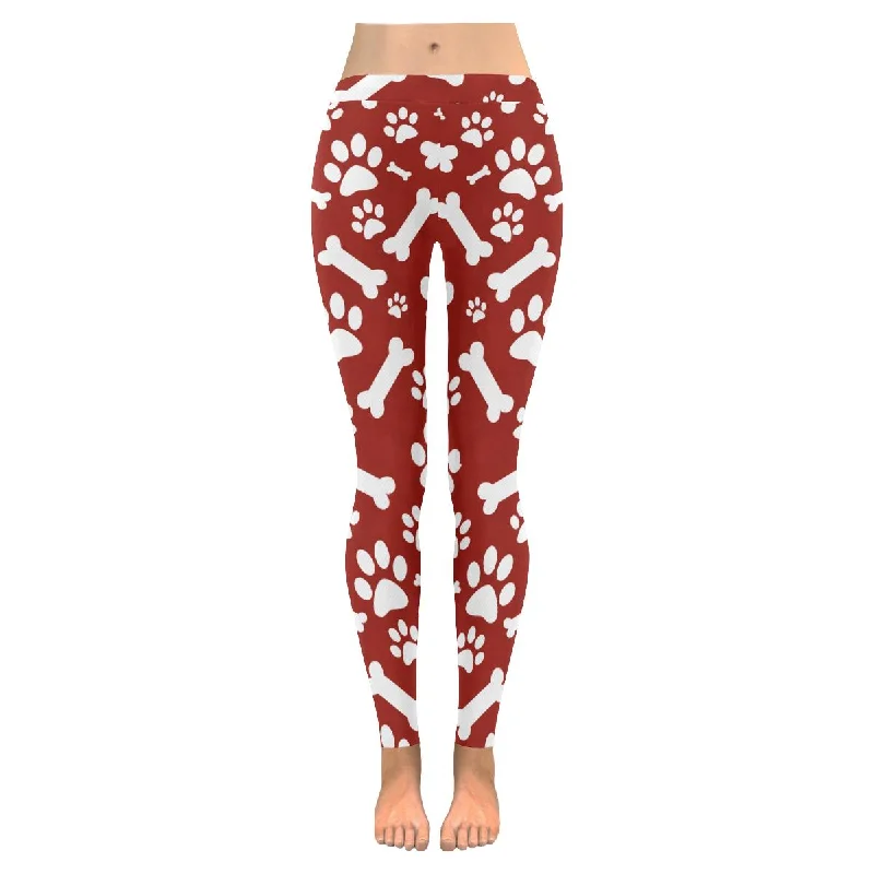 womens Red White Dog Paw Prints and Bones print yoga plus size Legging XXS-5XL