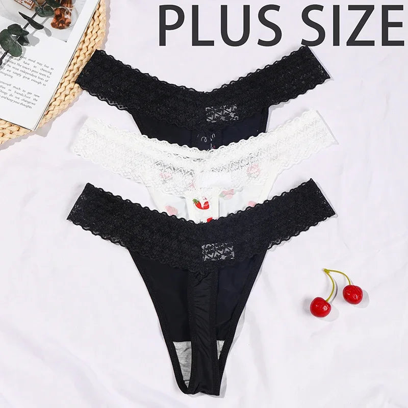 Sexy Plus Size Thongs, Printed Low Waist Underwear