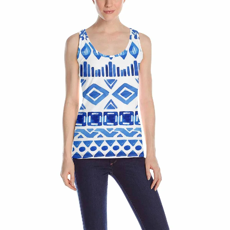 Women's Tank Top print with blue aztec pattern