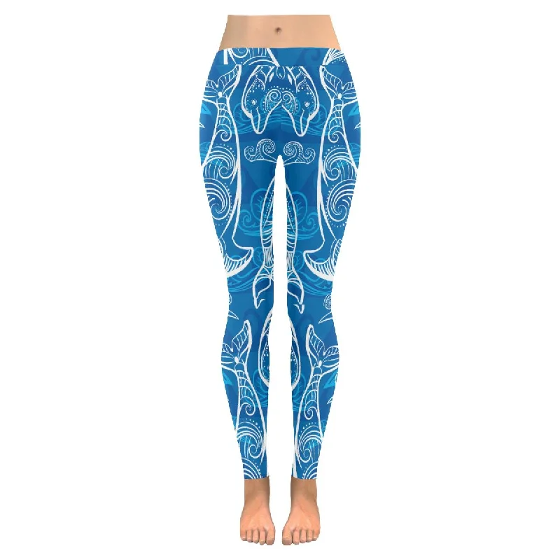 Womens graphic dolphins pattern print Low Rise outdoor Leggings size:XXS-5XL