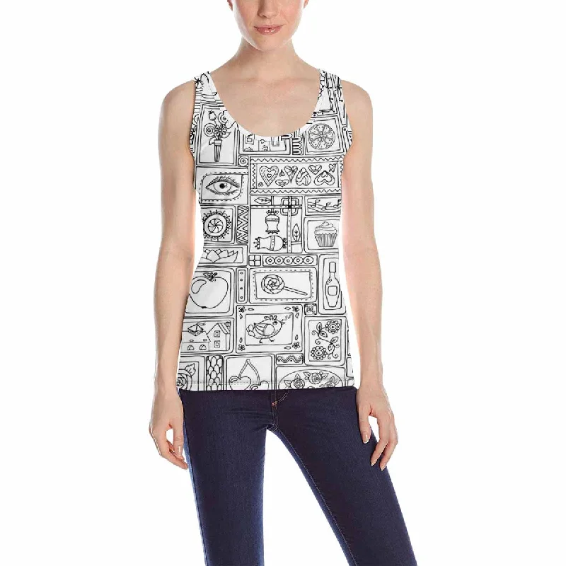 Womens Tank Tops print with Geometric love and fruits