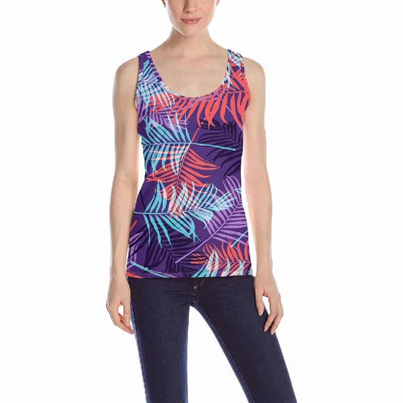 Womens Tank Tops print with Tropical palm leaves pattern