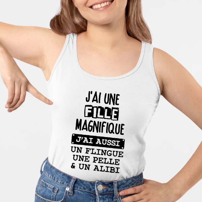 Débardeur Femme J'ai une fille magnifique, flingue pelle alibi