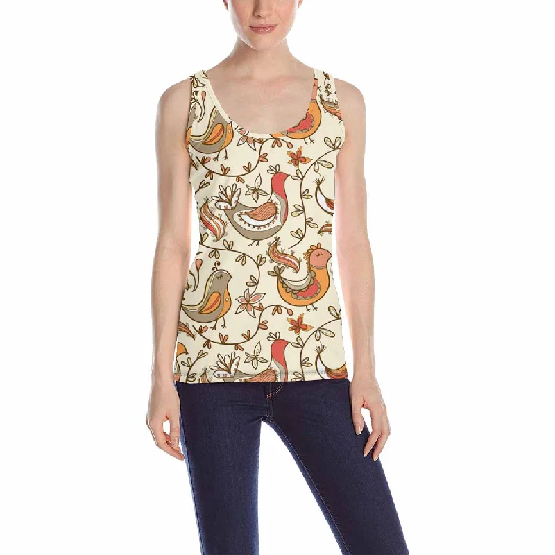 Womens Tank Tops print with retro cute birds flowers