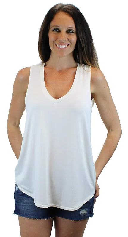 Ms Lovely Women's V-Neck Racerback Tank Top Loose and Long T-Shirt