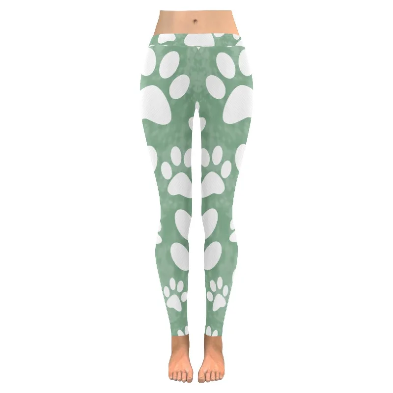 Womens green Dog Paw Prints Bones low rise outdoor leggings plus size:XXS-5XL