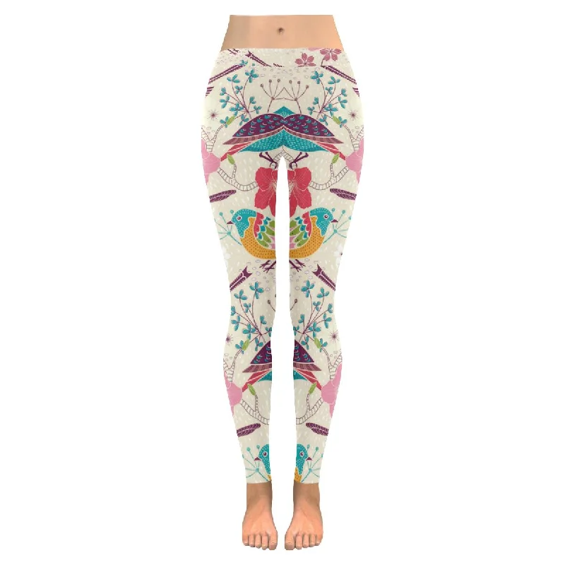 Zenzzle birds floral low rise womens outdoor plus size Leggings XXS-5XL