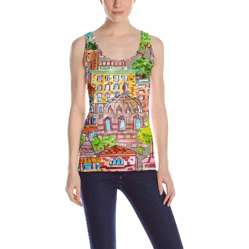 Womens Tank Tops print with colorful cute cityscape