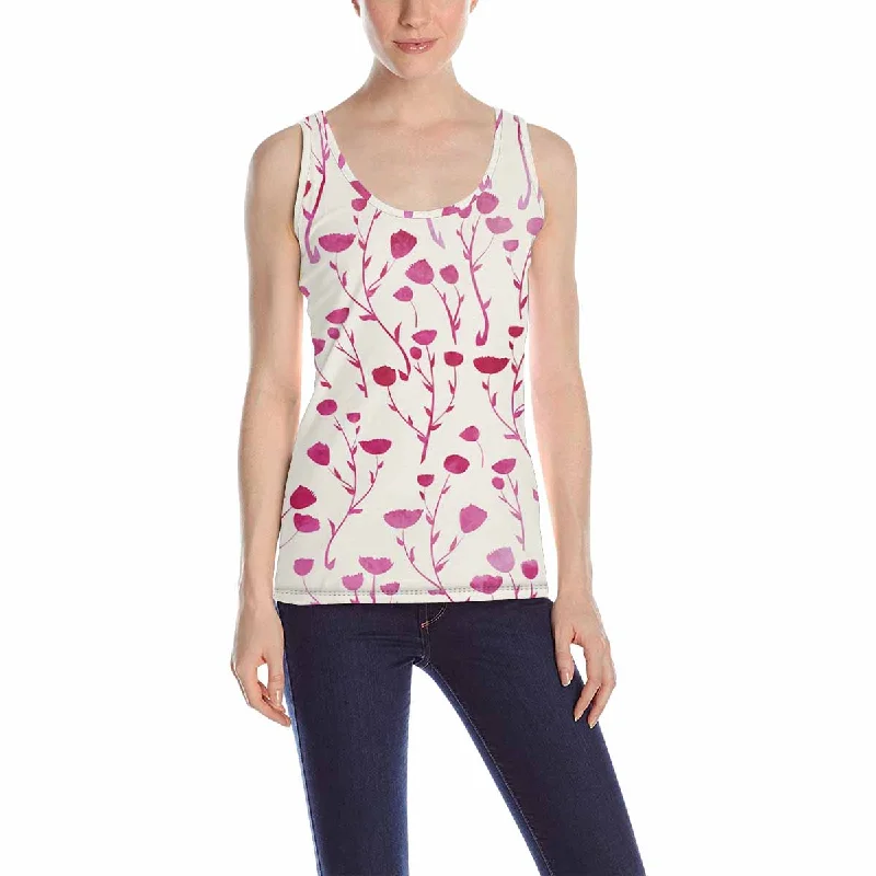 Womens Tank Tops print with pink doodle flowers