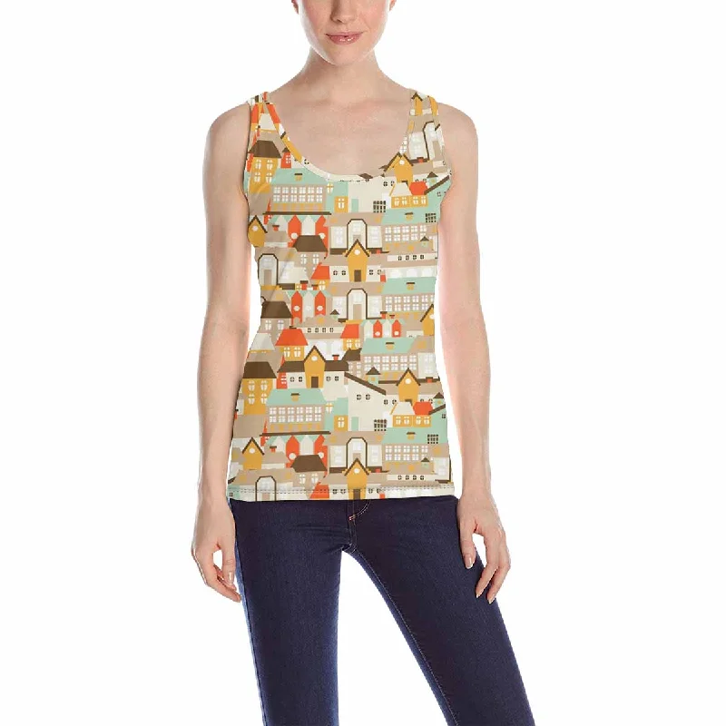 Womens Tank Tops print with cute european houses on streets