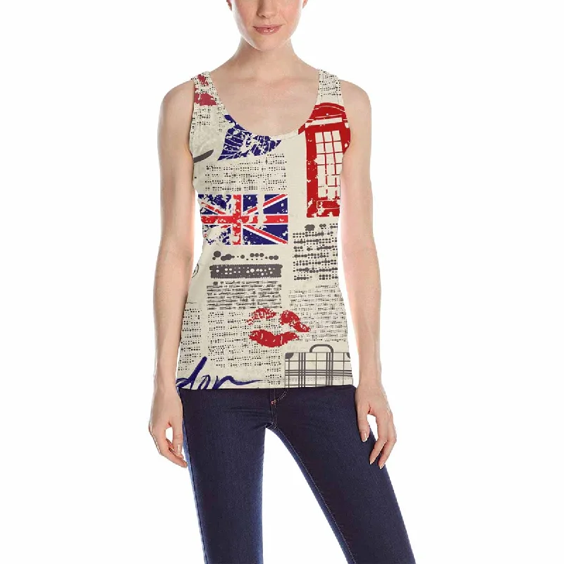 Womens Tank Tops print with retro london newspaper