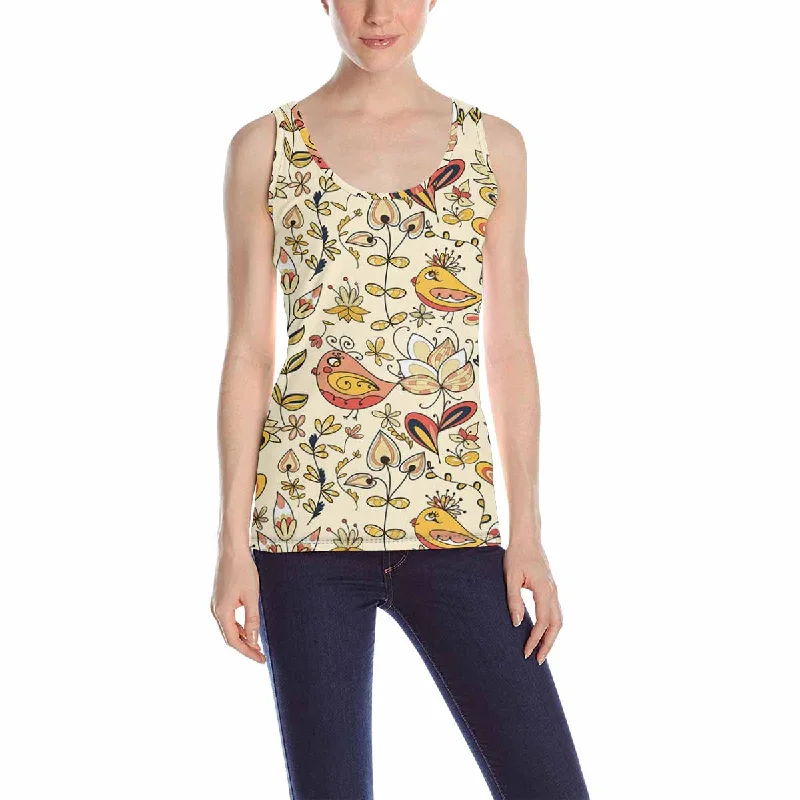 Womens Tank Tops print with cute birds with flowers