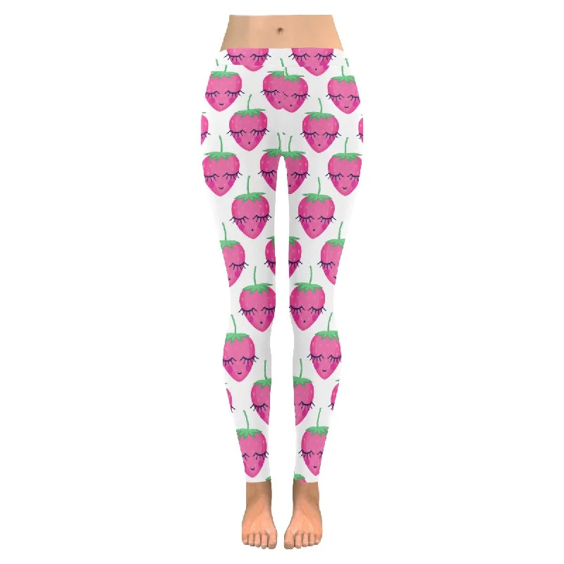 Womens smiling sleeping strawberrie print on outdoor Leggings plus size:XXS-5XL