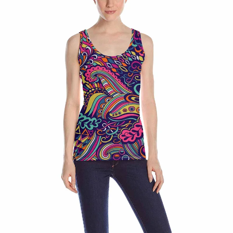 Womens Tank Tops print with bright abstract flowers