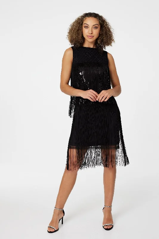 Sequin Fringed Shift Dress