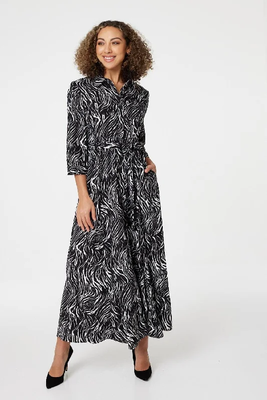 Zebra Print Button Front Shirt Dress