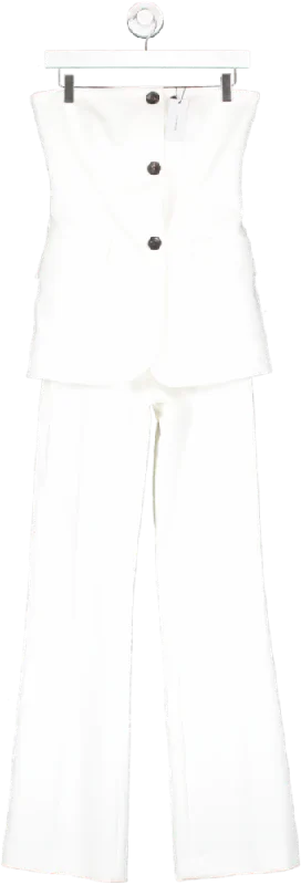 Karen Millen White Petite Compact Stretch Tailored Button Bodice Jumpsuit UK 8