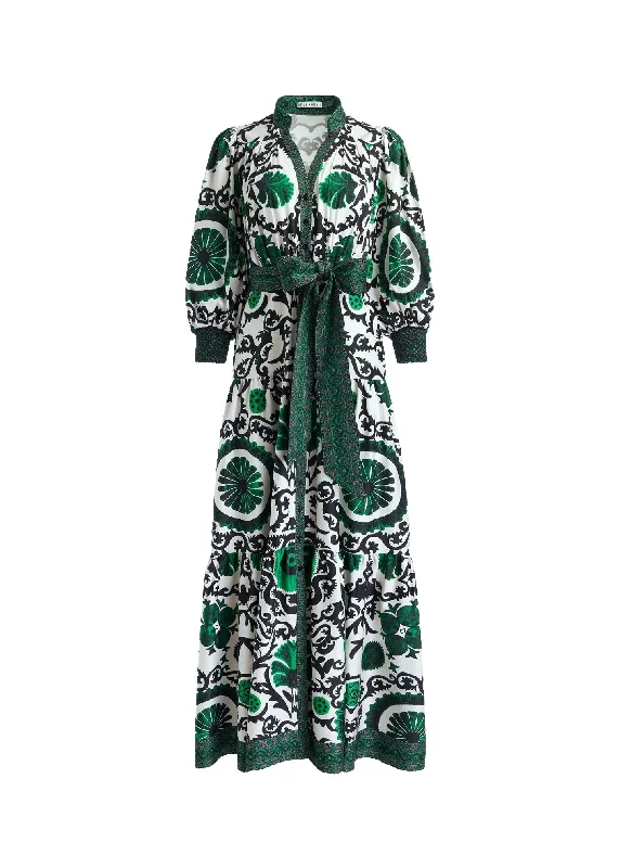 Alice + Olivia Cora Voluminous Tiered Midi Shirtdress, Monarch Light Emerald Medium