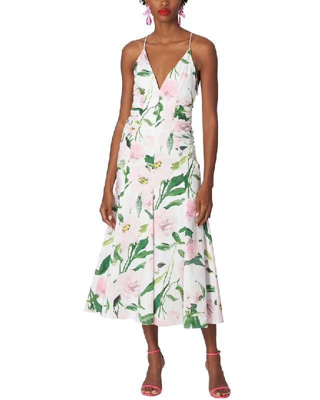 Carolina Herrera Spaghetti Strap Ruched V-Neck Midi Dress