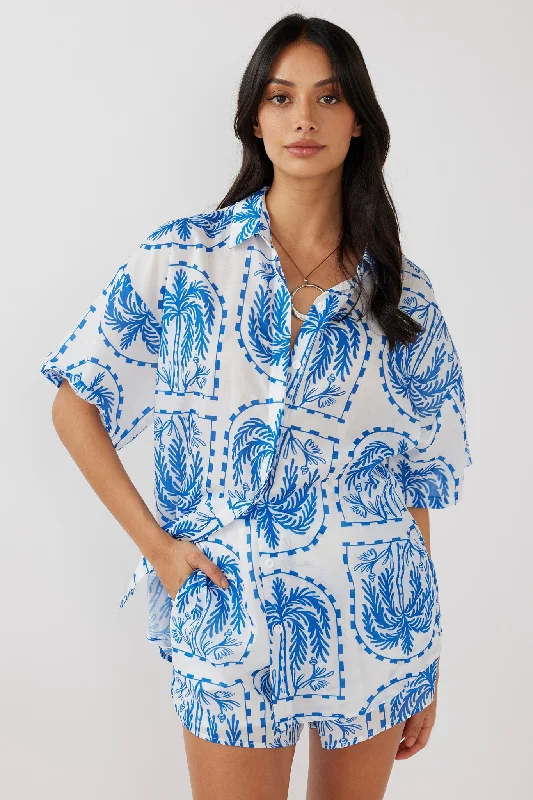 Cora Button-Up Shirt Print Blue White