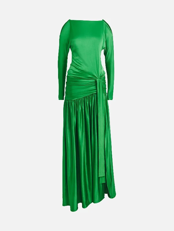 Gathered Satin Gown in Emerald