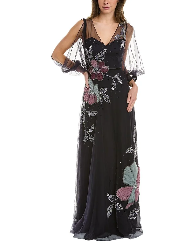 Marchesa Notte Embellished Silk Gown