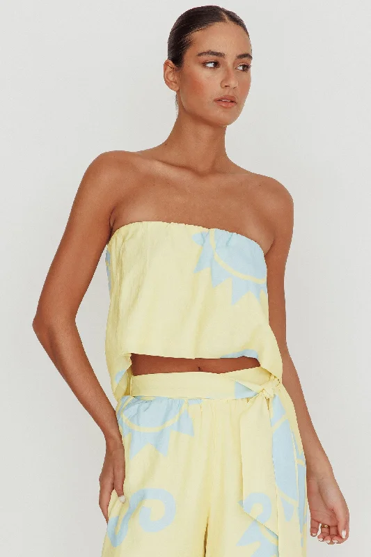 Nectar Sun Print Strapless Top Yellow