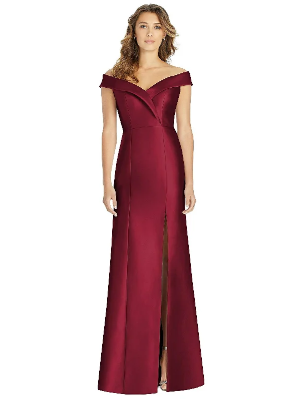 Off-the-Shoulder Cuff Trumpet Gown with Front Slit