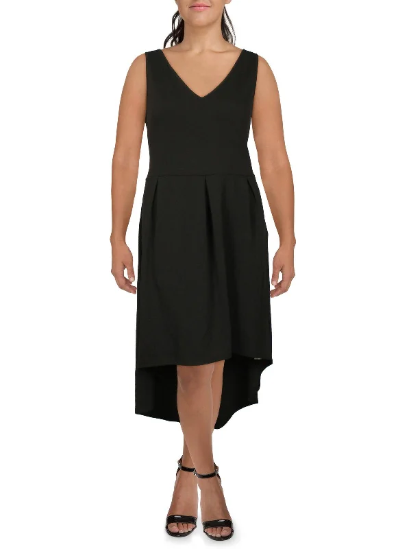 Plus Womens Hi-Low Double V Neck Midi Dress