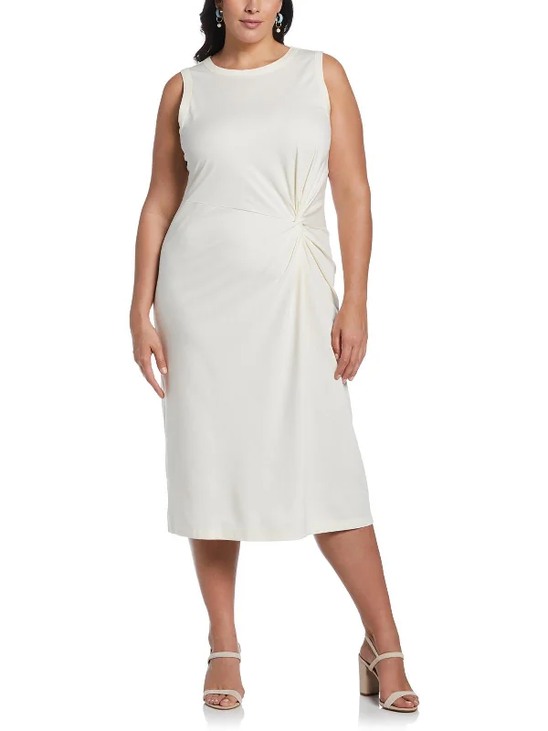 Plus Womens Knit Sleeveless Midi Dress