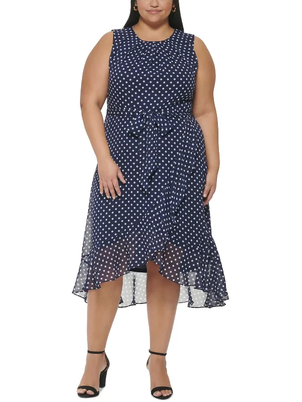 Plus Womens Party Midi Fit & Flare Dress