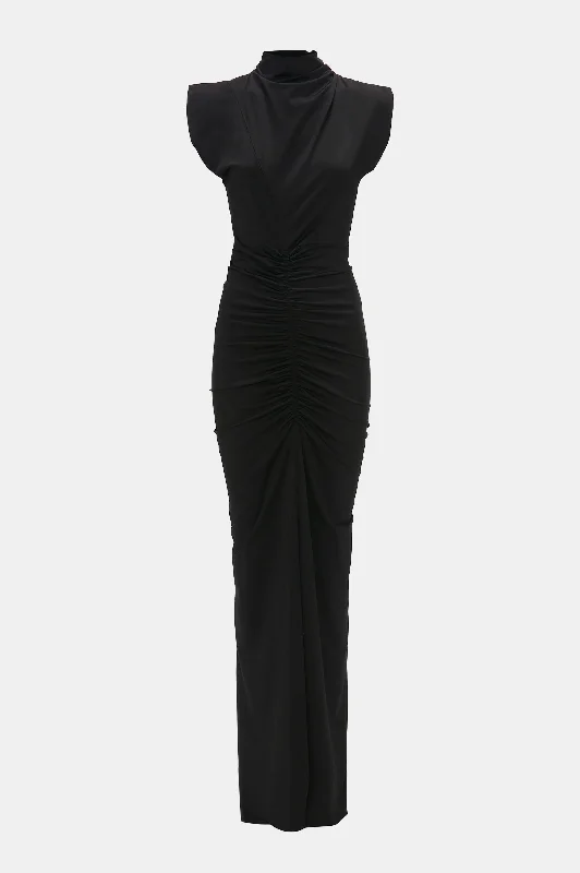 Ruched Jersey Gown in Black