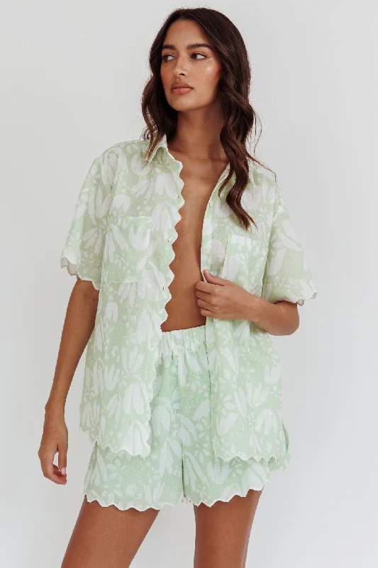 Swing Of Things Scalloped Edge Shirt Print Sage