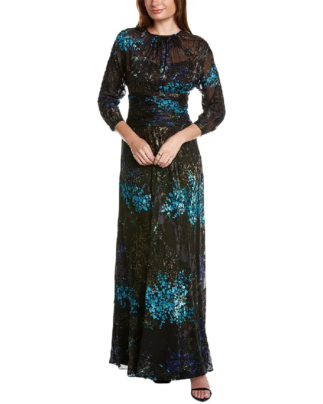 Teri Jon by Rickie Freeman Burnout Chiffon Silk-Blend Gown