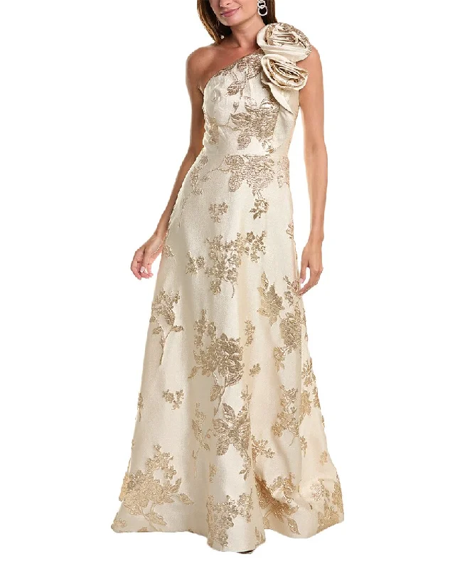 Teri Jon by Rickie Freeman Metallic Jacquard Gown