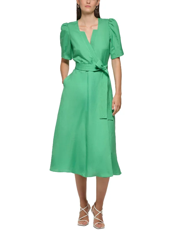 Womens Cotton Belted Midi Dress