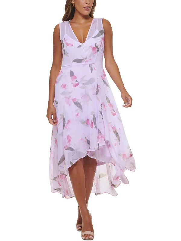 Womens Floral Midi Fit & Flare Dress