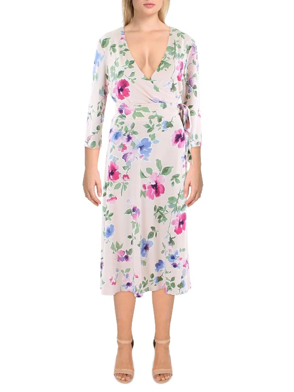 Womens Floral Surplice Midi Dress