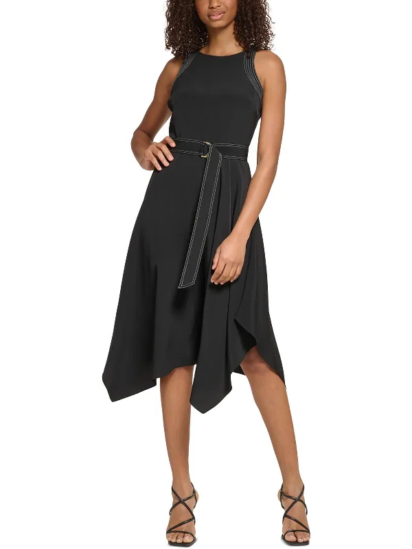 Womens Handkerchief Hem Sleeveless Midi Dress