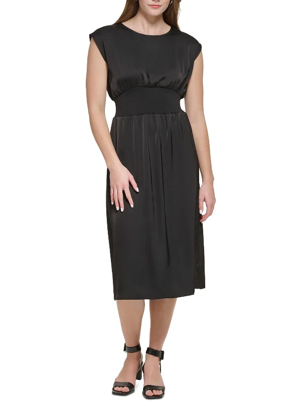 Womens Satin Sleeveless Midi Dress