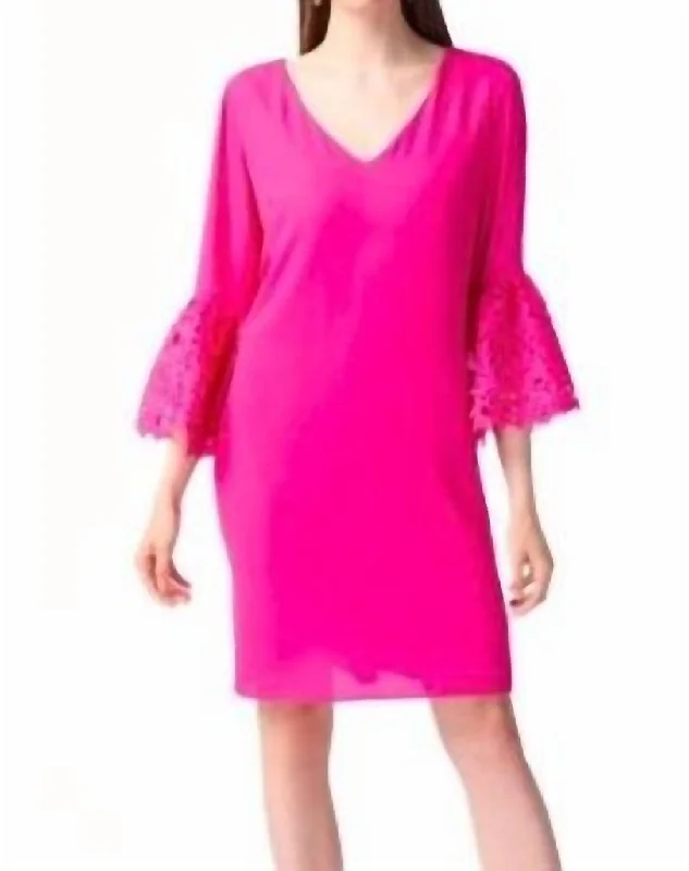 Lace Sleeve Mini Dress In Ultra Pink